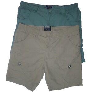 LOT Hook & Tackle Technical Fishing Gear Cargo Shorts Mens 42 Nylon Green Tan‎